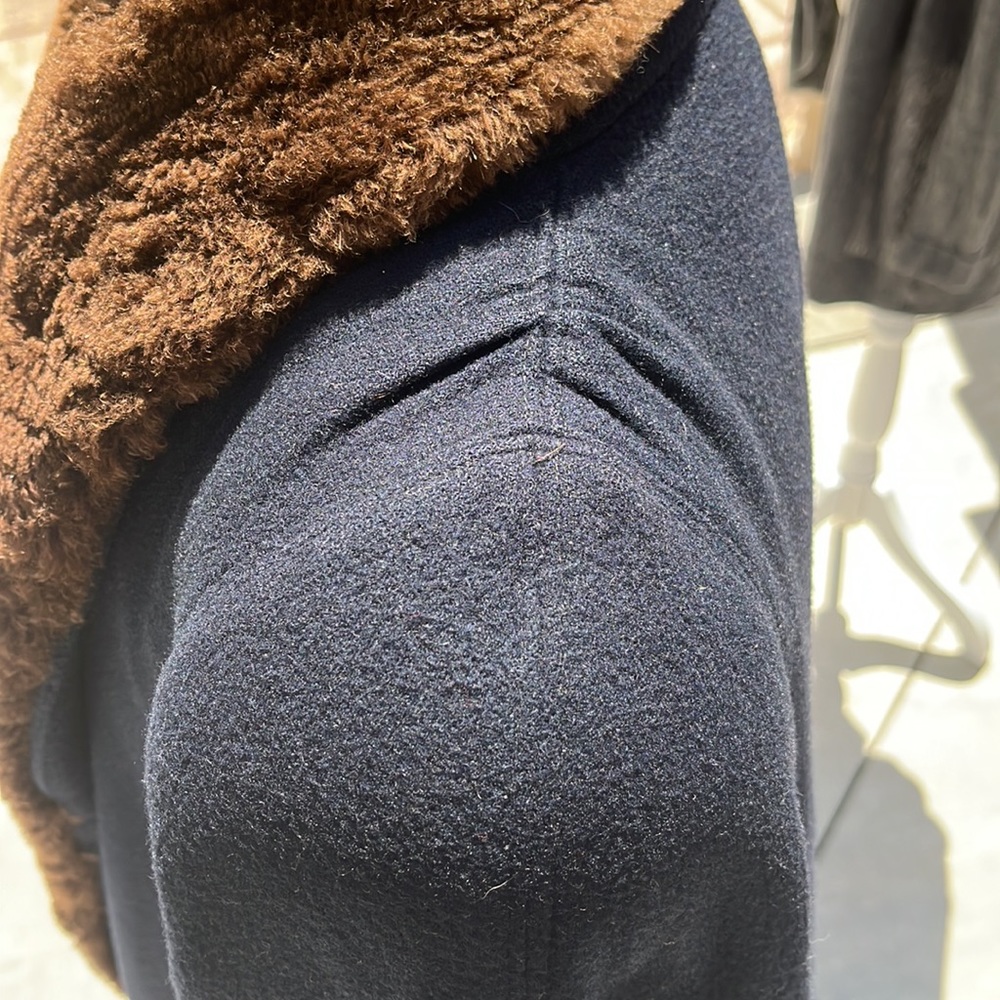 Vintage Bergdorf Goodman full collar fur brown with navy unisex long winter coat - Picture 7 of 13